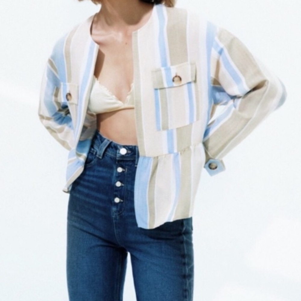 Zara strip linen blend jacket size medium